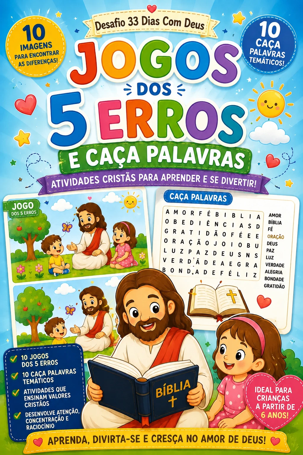 Capa do livro Jogos dos 5 Erros e Caça-Palavras