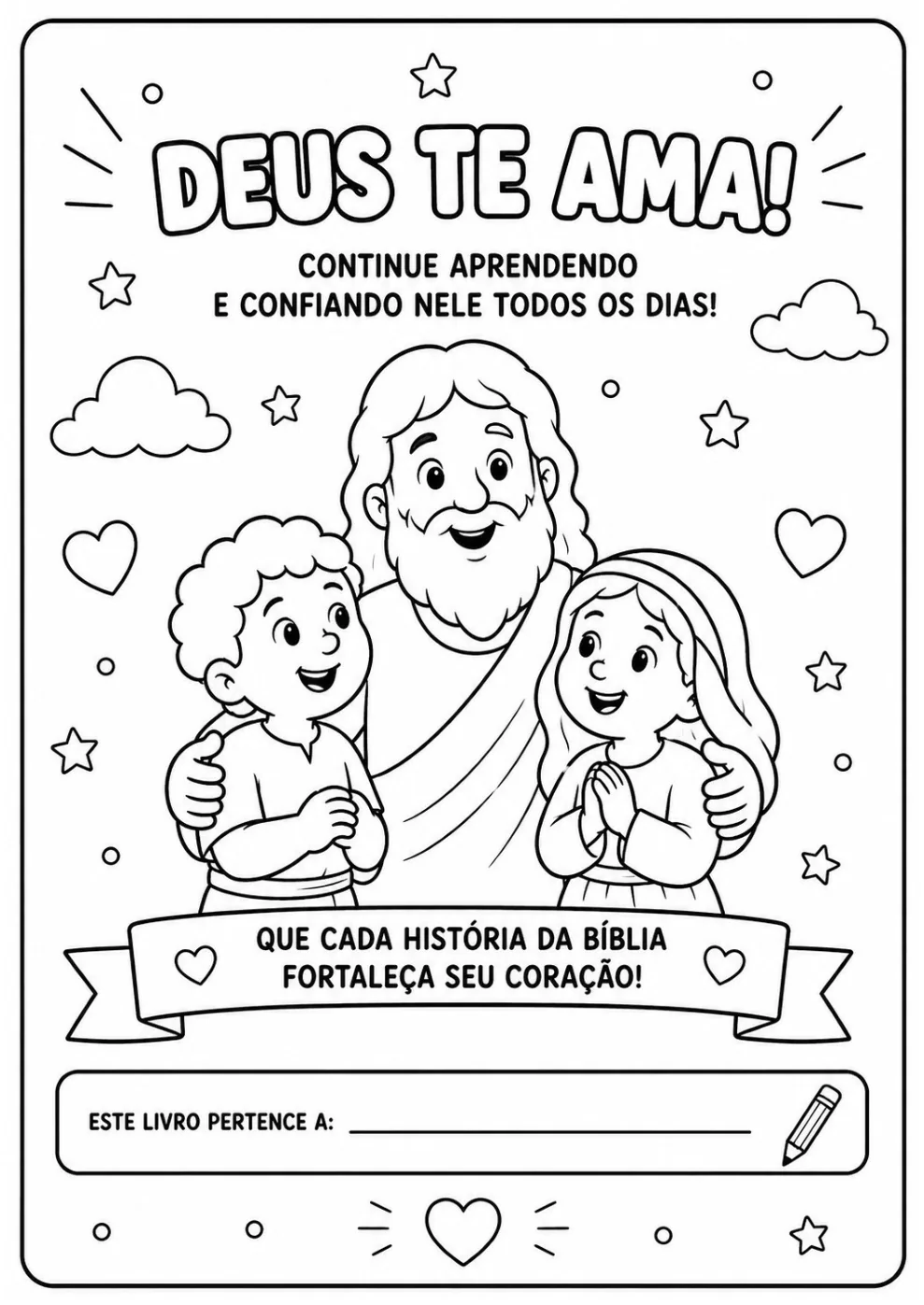 Página Deus te ama do livro de colorir