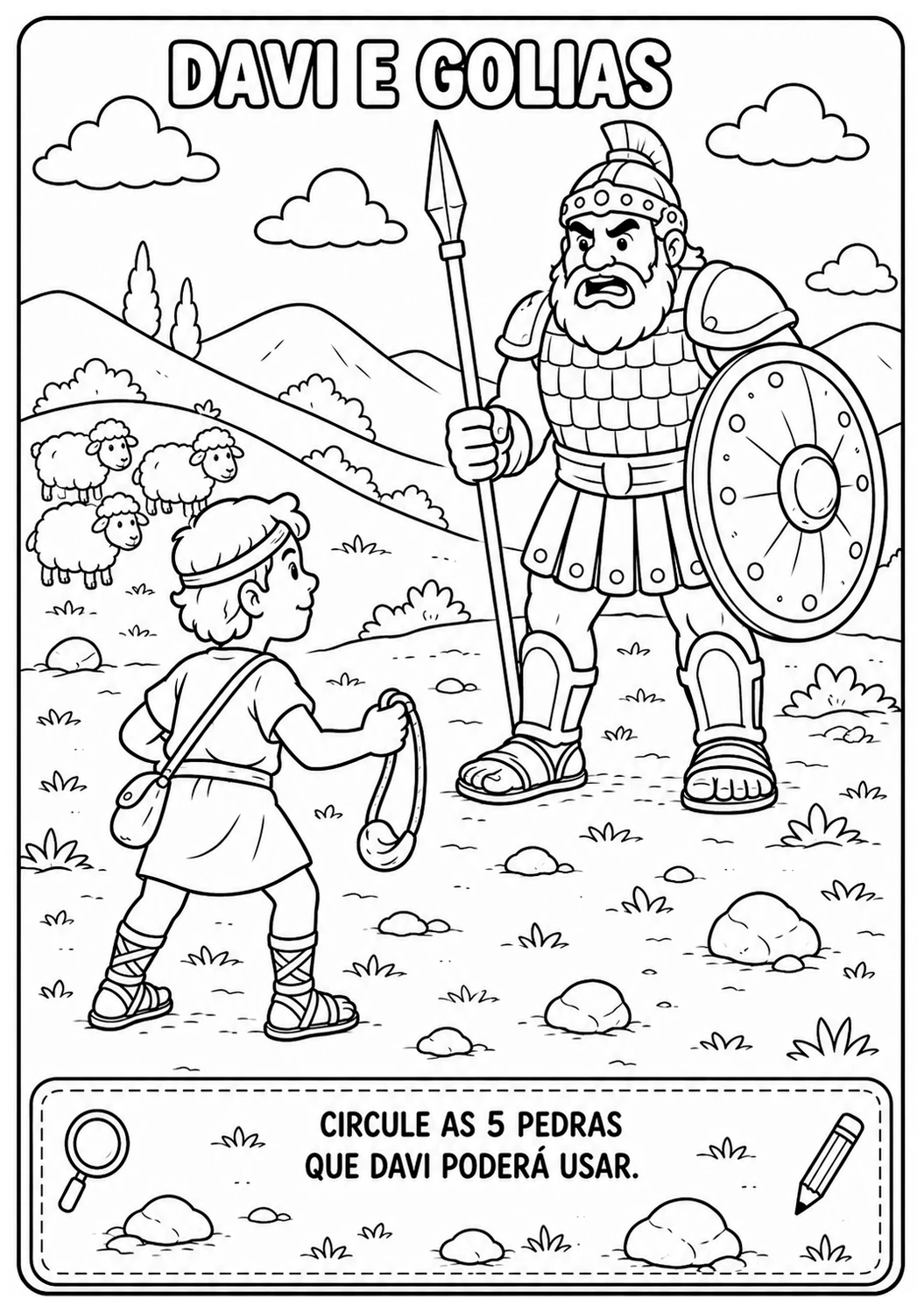Página para colorir de Davi e Golias