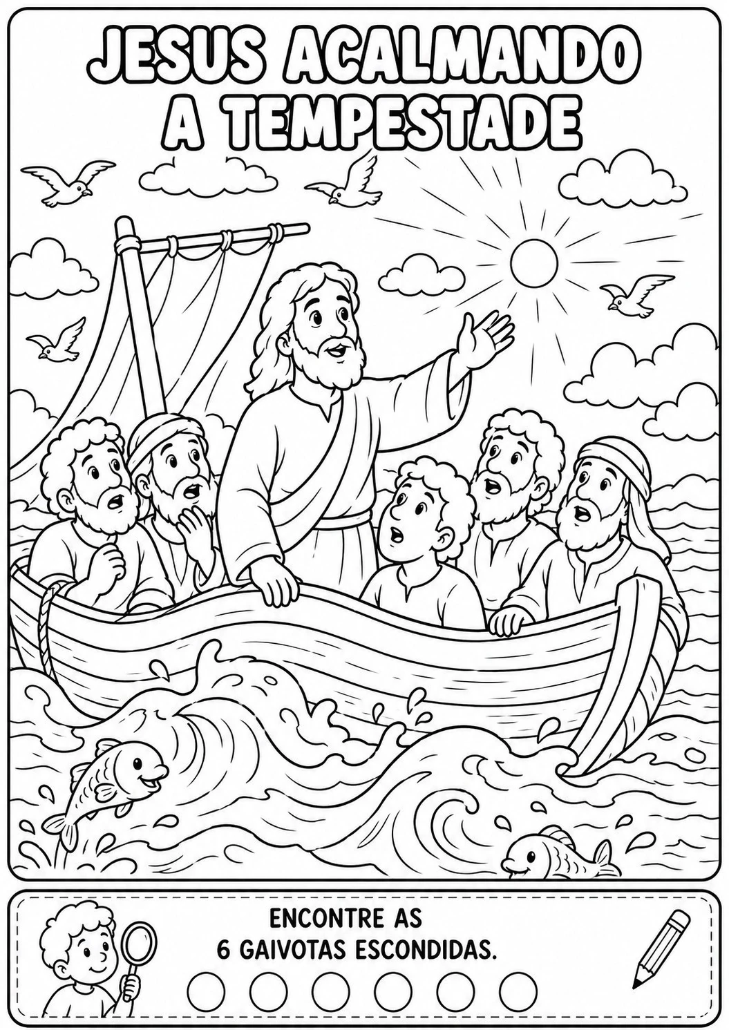 Página para colorir de Jesus acalmando a tempestade